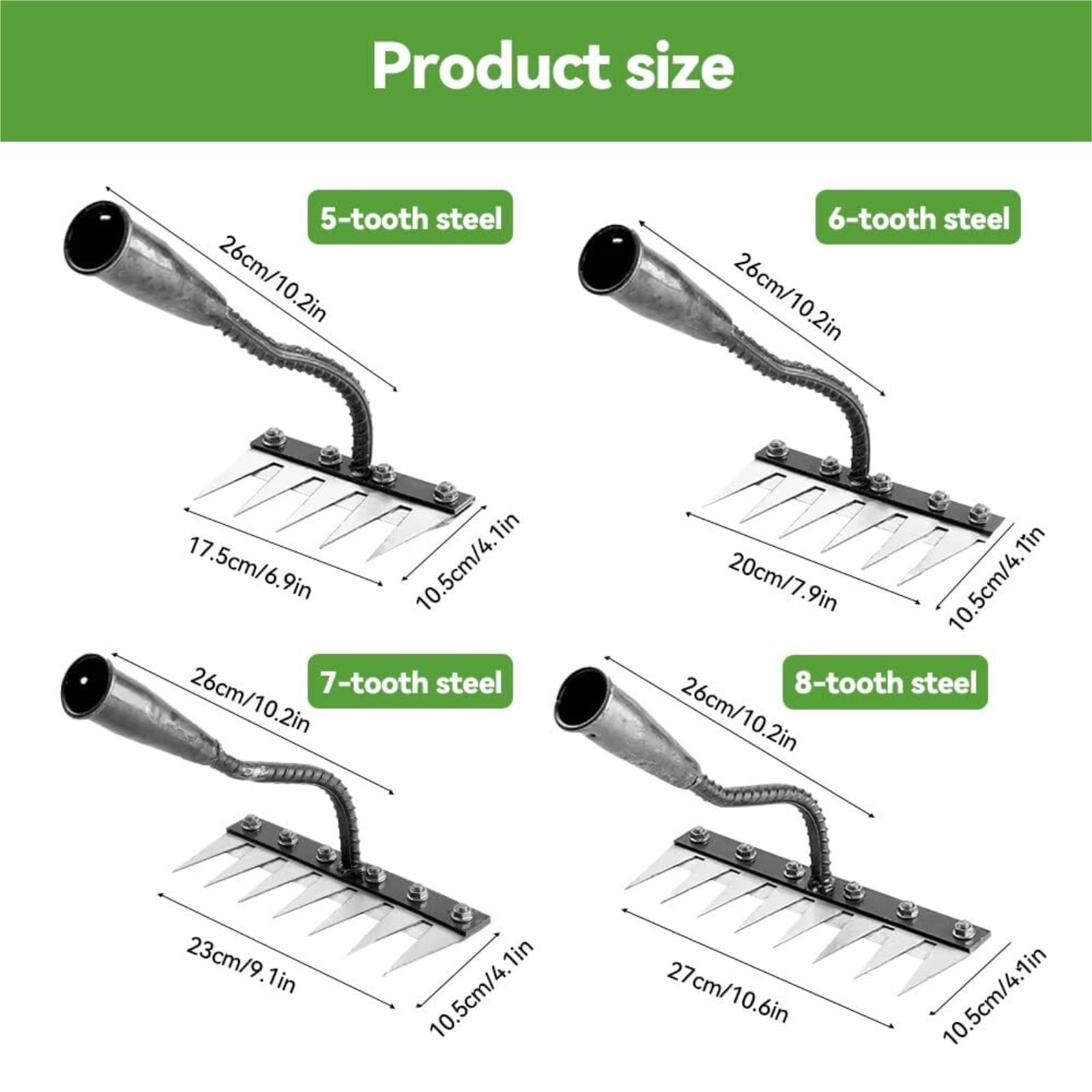 Detachable Carbon Steel Weeding Rake - Heavy Duty Dethatcher with 5-8 Teeth, Manual Claw Weeder Tool for Lawn, Yard & Farm