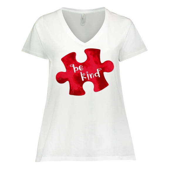 Inktastic Autism Awareness Be Kind Red Puzzle Piece Women's Plus Size V-Neck T-Shirt