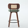 thumbnail image 6 of Newest Set of 2 26-Inch Counter Height Bar Stools, Walnut Black with Cane Rattan Back & Light Green Linen Seat, 360° Swivel Stools for Kitchen Island, Bar, or Counter, 6 of 9