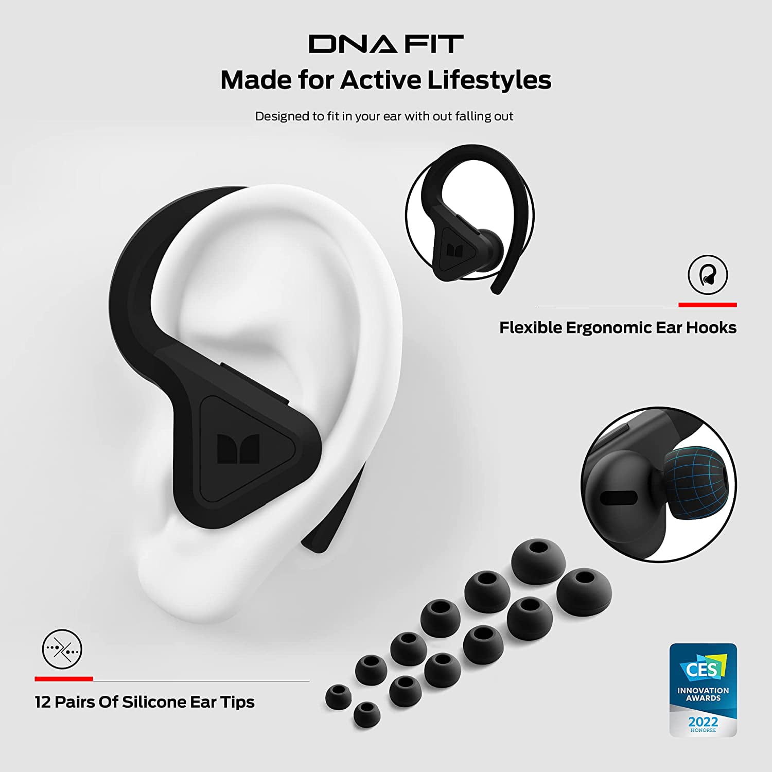 Monster DNA Fit Bluetooth Earbuds with Charging Case, Noise Cancelling, Built-in Microphone, Water-Resistant