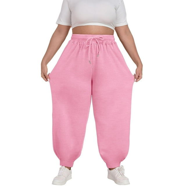 BLVB Womens Plus Size Sweatpants Baggy Elastic Waist Joggers Drawstring Casual Workout Lounge Pants with Pockets