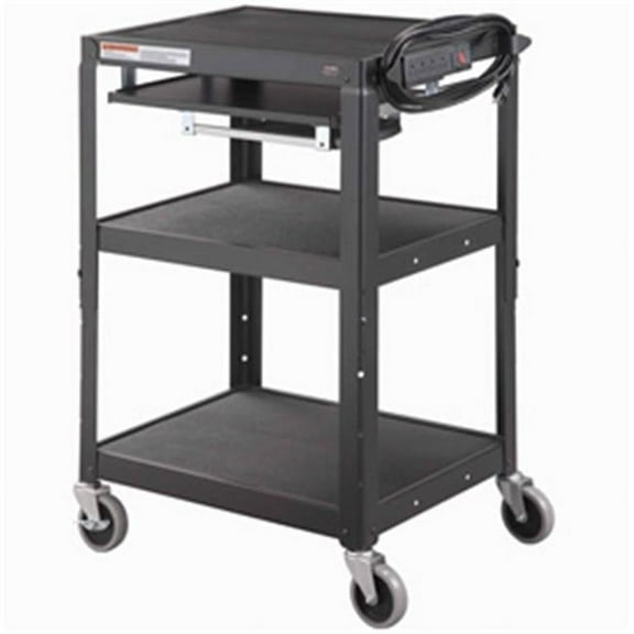 Steel Mobile Workstation Cart with Slide Out Keyboard & Mouse Shelf - Black