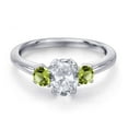 thumbnail image 3 of Gem Stone King 925 Sterling Silver White Topaz and Green Peridot Engagement Ring for Women | 1.41 Cttw | Oval 7X5MM | Gemstone November Birthstone | Size 7, 3 of 6