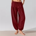 thumbnail image 2 of DHFJKG Womens Harem Pants Soft Cotton Casual Stretchy Drawstring Elastic Waist Ankle Length Loose Fit Tapered Pants Summer Bohomian Trendy Trousers, 2 of 4
