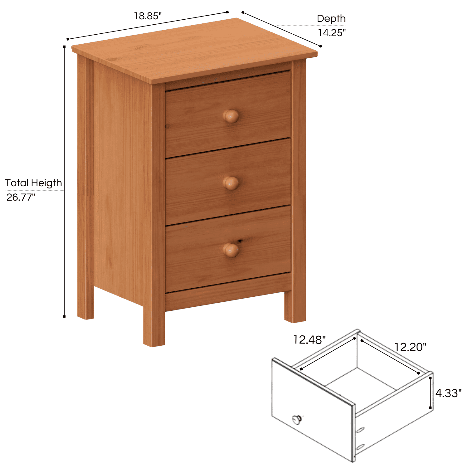 From the Tree Furniture Solid Wood 3-Drawer Tall Nightstand, Honey