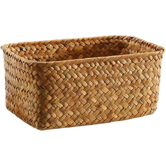 HOMEMAXS Seagrass Storage Basket for Home Use Light Brown Compact Design Fine Workmanship 12.5 x 8 x 9 inches