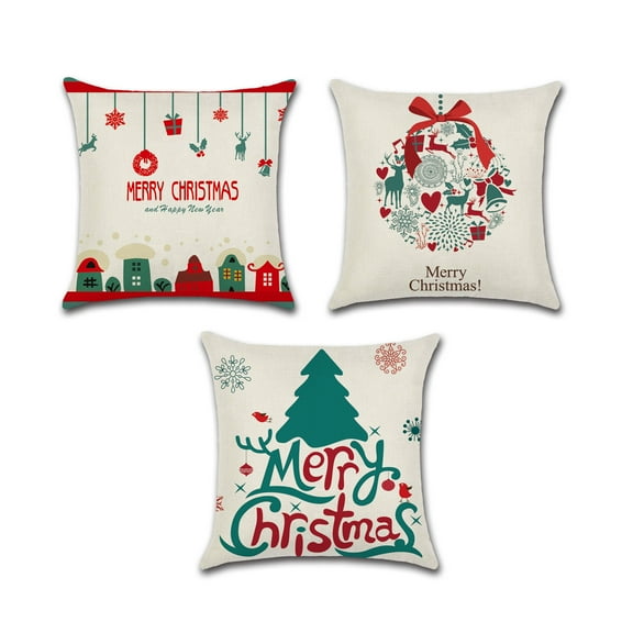 Christmas Holidays Design Cotton Linen Fabric Decorative Indoor Outdoor Throw Pillow Cover Set 18x18