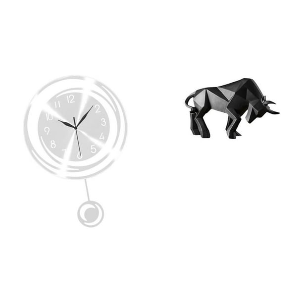 Adorno De Reloj De Pared Acrílico Con Grandes Números Arábigos Y Moderna Escultura De Toro De Resina Para Cocina, Estudio, Entrada De Granja, Mesa, Escritorio, Estante, Decoración De Oficina.