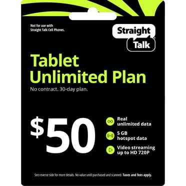 Straight Talk $50 Tablet Unlimited 30-Day Prepaid Plan   5GB Hotspot Data e-PIN Top Up (Email Delivery)
