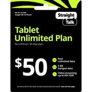 Straight Talk $50 Tablet Unlimited 30-Day Prepaid Plan + 5GB Hotspot Data e-PIN Top Up (Email Delivery)