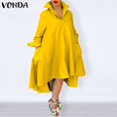 thumbnail image 1 of Loose Dress Women Casual Lapel Neck Dress Women Bohemian Sundress VONDA 2023 Vestidos Elegant Sundress Robe FemmeXL&China Gao Jinjia LED, 1 of 2