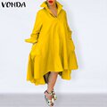 Loose Dress Women Casual Lapel Neck Dress Women Bohemian Sundress VONDA 2023 Vestidos Elegant Sundress Robe FemmeXL&China Gao Jinjia LED