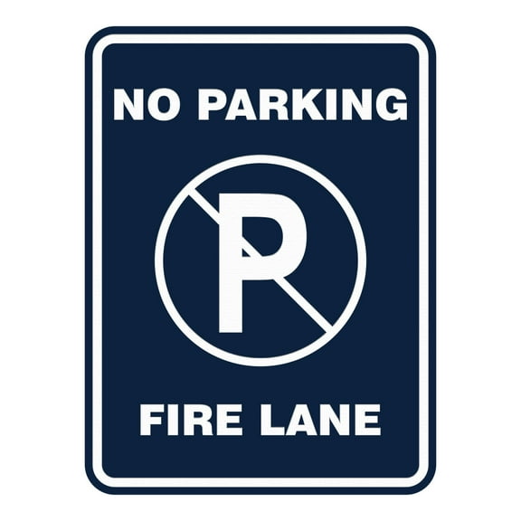 Signs ByLITA Portrait Round No Parking Fire Lane ABS Plastic | Laser Engraved | Easy Installation | Elegant Design Sign (Navy Blue / White) - Large