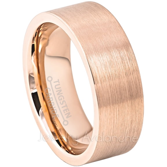 8mm Pipe Cut Tungsten Wedding Band - Brushed Rose Gold Plated Mens Tungsten Carbide Ring - Anniversary Band JATN785Ns12