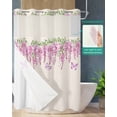 thumbnail image 2 of No Hook Shower Curtain with Snap in Liner, Pink Flower Butterfly Spring Floral Watercolor Retro Linen Shower Curtains for Bathroom, Washable Shower Curtain Liner Set with Mesh Top Window, 72"x72", 2 of 6
