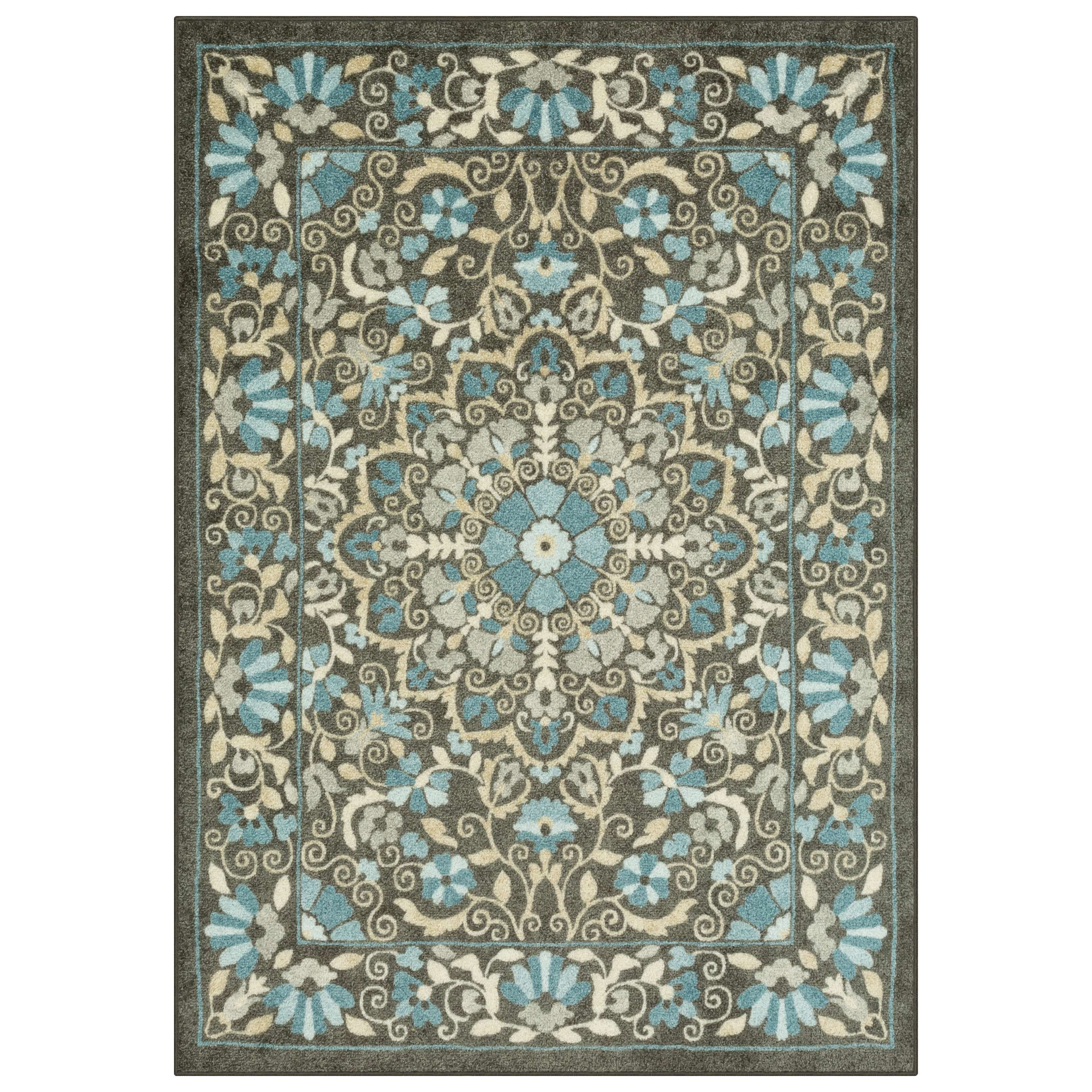 (2 pack) Mainstays Bright Persian Medallion Gray Blue Indoor Area Rug, 4'x5'4"