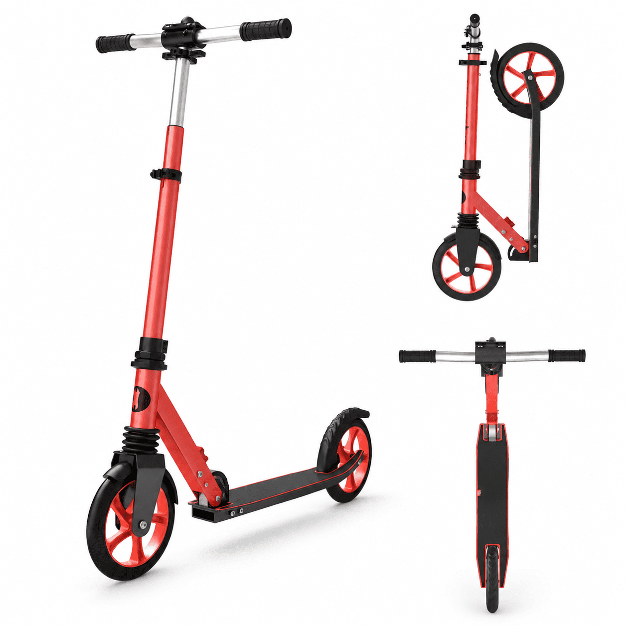 Red Kick Scooter for Ages 6+ Teens and Adults with 8-inch Big Wheels