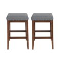 thumbnail image 3 of Counter Height Bar Stools, 29.6" Square Saddle Barstools Set of 2, Modern Backless Leather Counter Stool for Kitchen Island Counter, Home Bar, Bistro, Grey, 3 of 9