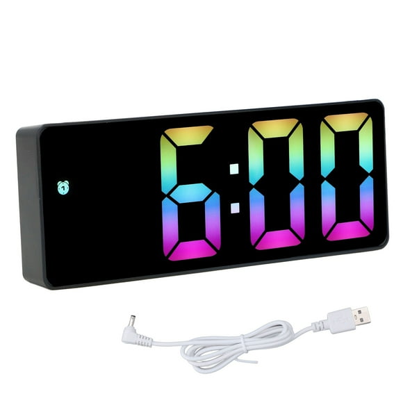 Réveil Numérique Moderne à Miroir LED - Grand Affichage Coloré, Mode Nuit Automatique, Double Alimentation, Style C Noir Élégant (Modèle 0725, Piles Non Incluses) - Idéal pour la Table de Chevet, la Chambre, le Salon &