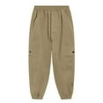 thumbnail image 2 of Cargo Pants for Kids Soild Color Elastic Waist Boys Cargo Pants Girls Trousers with Pockets(130 6-7 Years,Khaki), 2 of 6