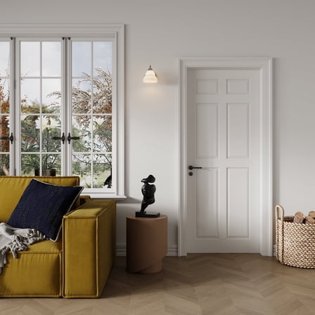 30" x 80"  Primed Slab Door 6-Paneled Solid Core Wood Standard Door Without Hardware Kit