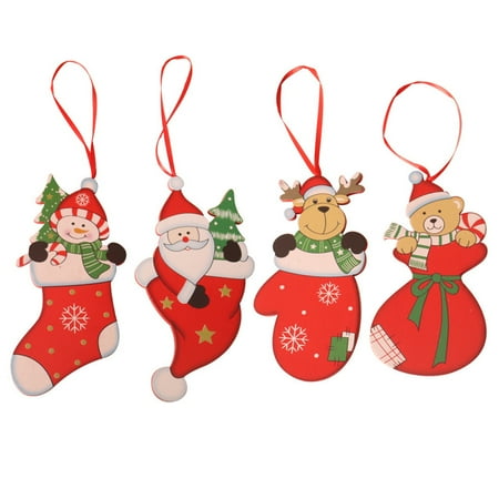 

4PCS Christmas Painted Tree Pendant Wooden Party Christmas Hanging Pendant