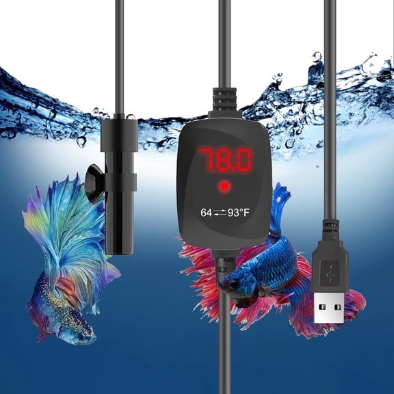 Tawatiler Super Mini Aquarium Heater USB 10W Alumina Ceramic Betta Heater Adjustable Submersible Fish Heater Small Fish Tank Heater Turtle Heater with Digital Display Thermostat for 0-1 Gallon Tanks