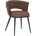 thumbnail image 1 of Woven Dining Chairs 1 PC, Modern Hand Weaving Dining Chair with Black Metal Legs, Upholstered Club Chairs with Black Frame for Dining Room, Kitchen, Vanity, Brown, 1 of 1
