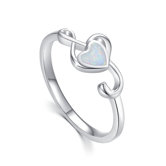 Coachuhhar Bagues de Musique pour Femmes Bague en Argent Sterling 925 Opale Clé de Sol Cœur Bague de Fiançailles Bijoux Cadeaux pour Amatrices de Musique Filles