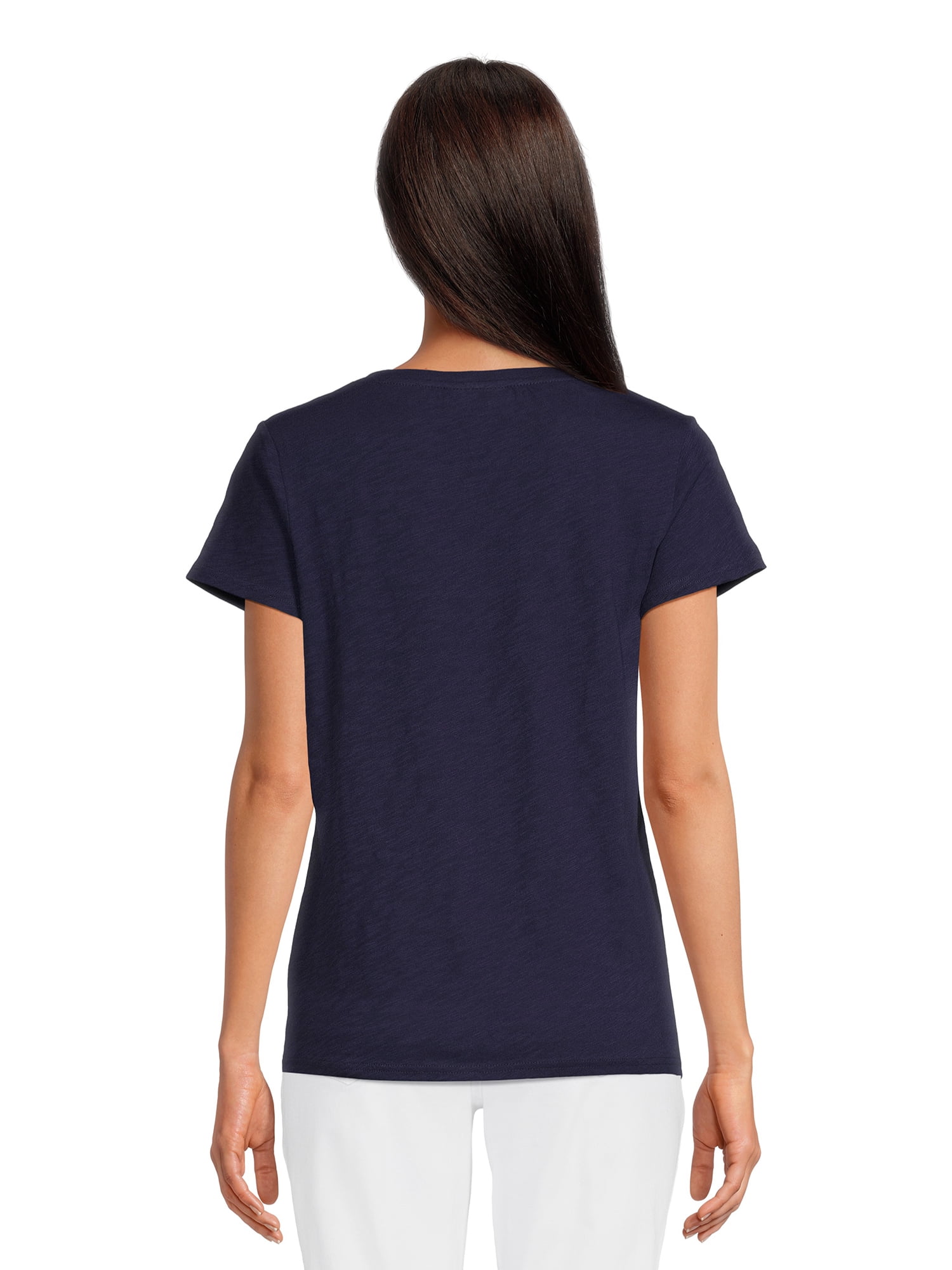 RealSize Women's Shirred V-Neck Tee with Short Sleeves, Sizes XS-3XL