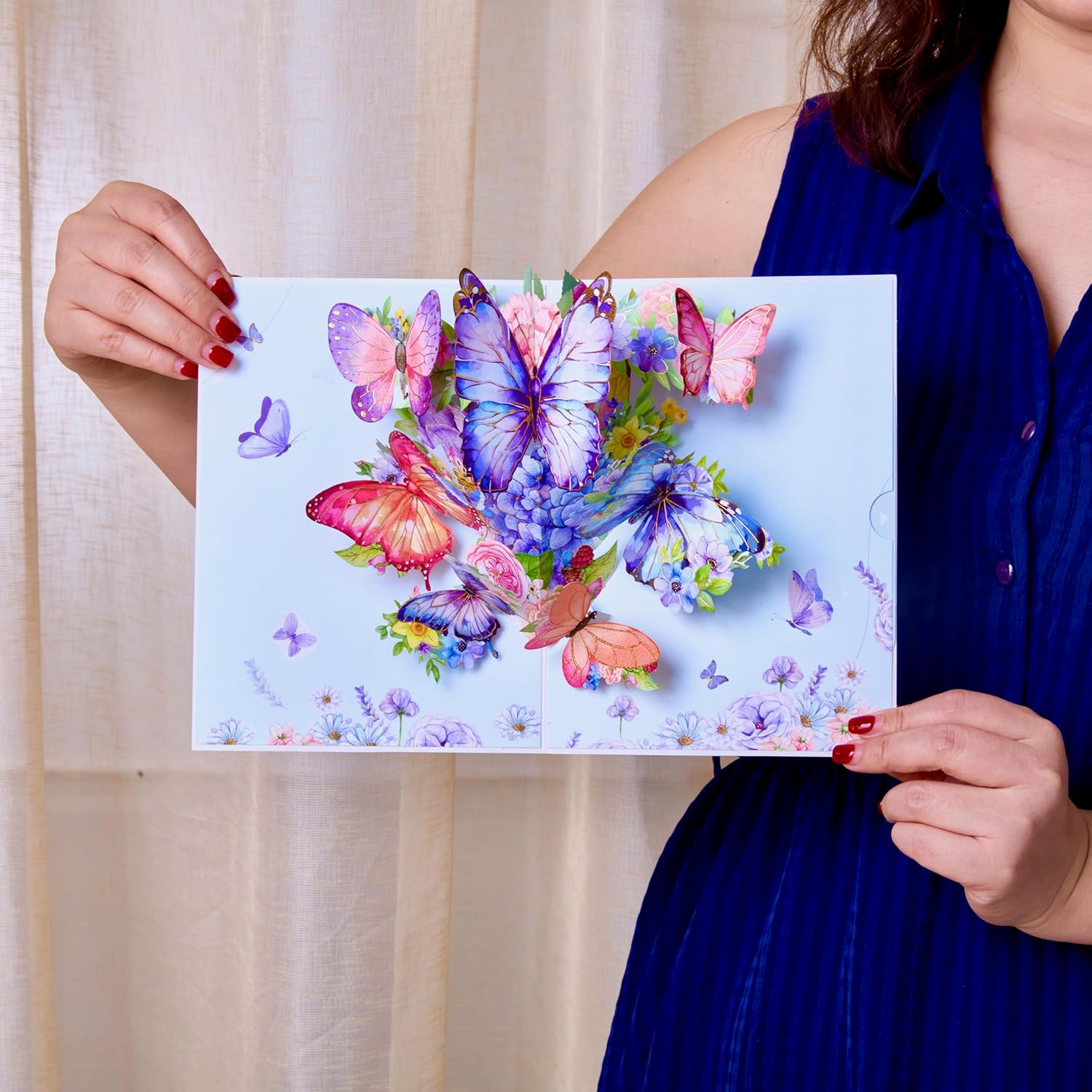 Birthday Card, Gradient Violet Butterfly Pop-Up Card with Gold-Embossed Wings, 5x7-3D Greeting Card with Note Card & Envelope for Birthday, Anniversary, Thank You, Thanksgiving, Christmas, Get Well,