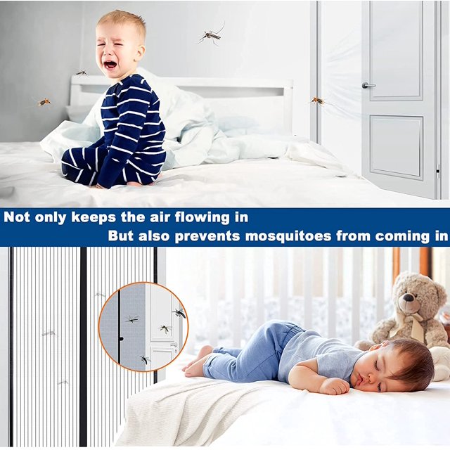 Cortinas antimosquitos para el hogar, casas, dormitorios, bloques magnéticos a rayas de ventilación, puertas de pantalla suave de autoabsorción, cortinas antimosquitos con velcro (90*200/cm) ShuxiuWang 9024735219897