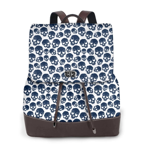 Balery black Skull white Mochila de Cuero para Mujeres, Gran Capacidad, Bolsa de Viaje Multifuncional, Mochila de Cuero y Bolsa de Hombro para Mujeres