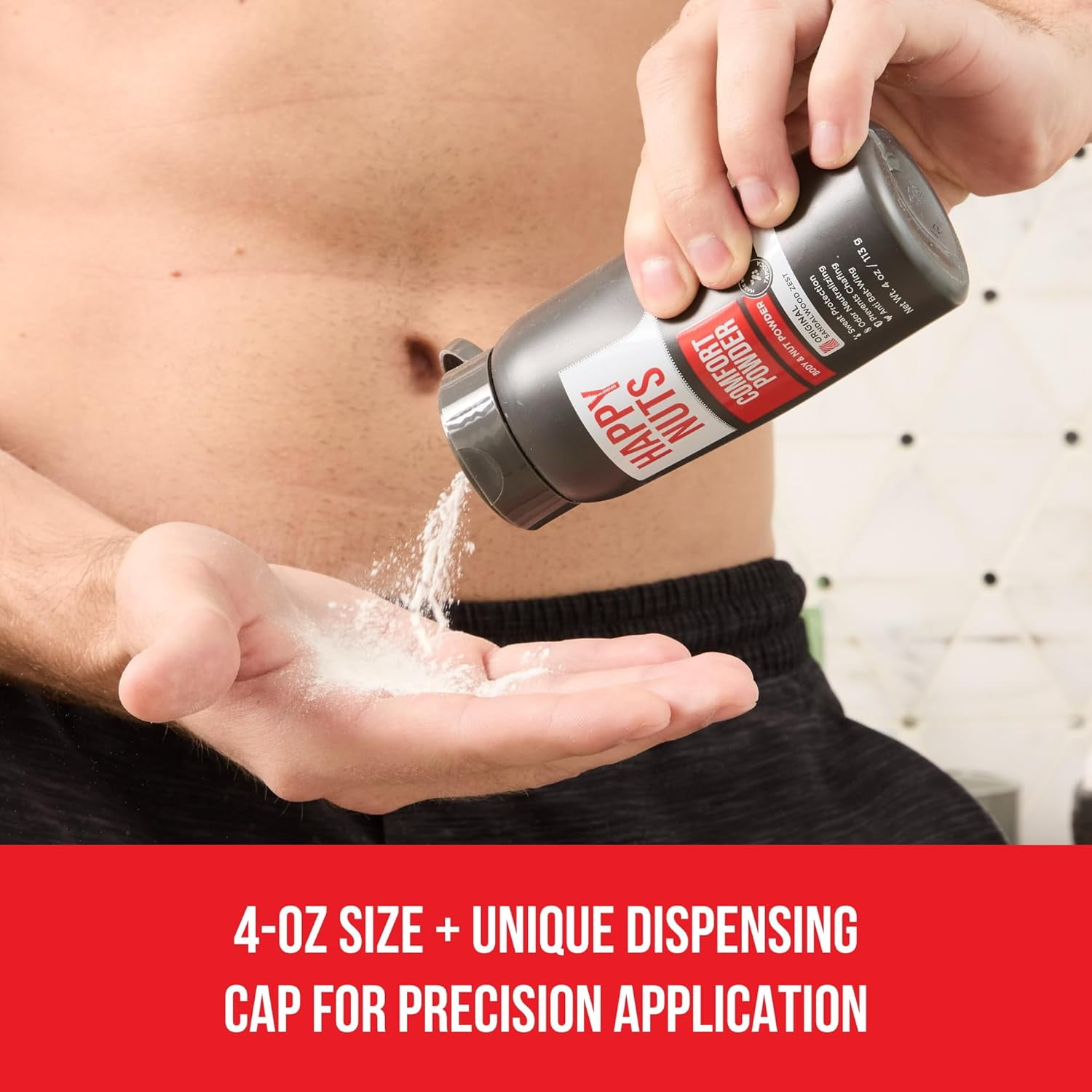 HAPPY NUTS Comfort Powder - Anti Chafing & Deodorant, Aluminum-Free, Sweat and Odor Control for Jock Itch, Groin and Men's Private Parts (4 oz, Original)