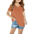 thumbnail image 4 of Summer Clearance Holiday Deals 2025! QTOCIO Toddler Girl Clothes, Summer Girls Shirts, Shirts For Kids Short Sleeve Graphic T-Shirt V Neck Top For 3-14 Years, Orange, 4 Years, 4 of 5