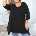 thumbnail image 6 of Fartey Plus Size Women Tunic Tops Slim Fit 3/4 Sleeve Shirts Soft Casual Summer Solid Color Crewneck Tshirts Loose Flowy Side Split Hem Blouses Black 2XL, 6 of 8