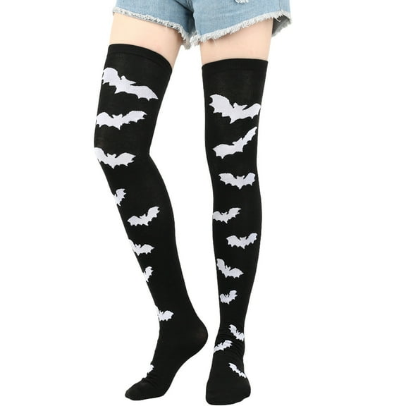 Zhuge 3 pairs Halloween Over Knee Long Stockings, Cosplay Festival Costume Socks with Festive Style ,Black Bat
