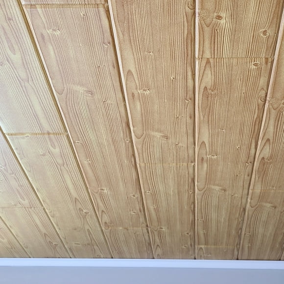 Styrofoam Ceiling Planks to Cover Popcorn Ceiling in Pinewood Imitation Finish, Pack of 48 (covers 86 sq ft).Easy DIY Glue up Shiplap Application.
