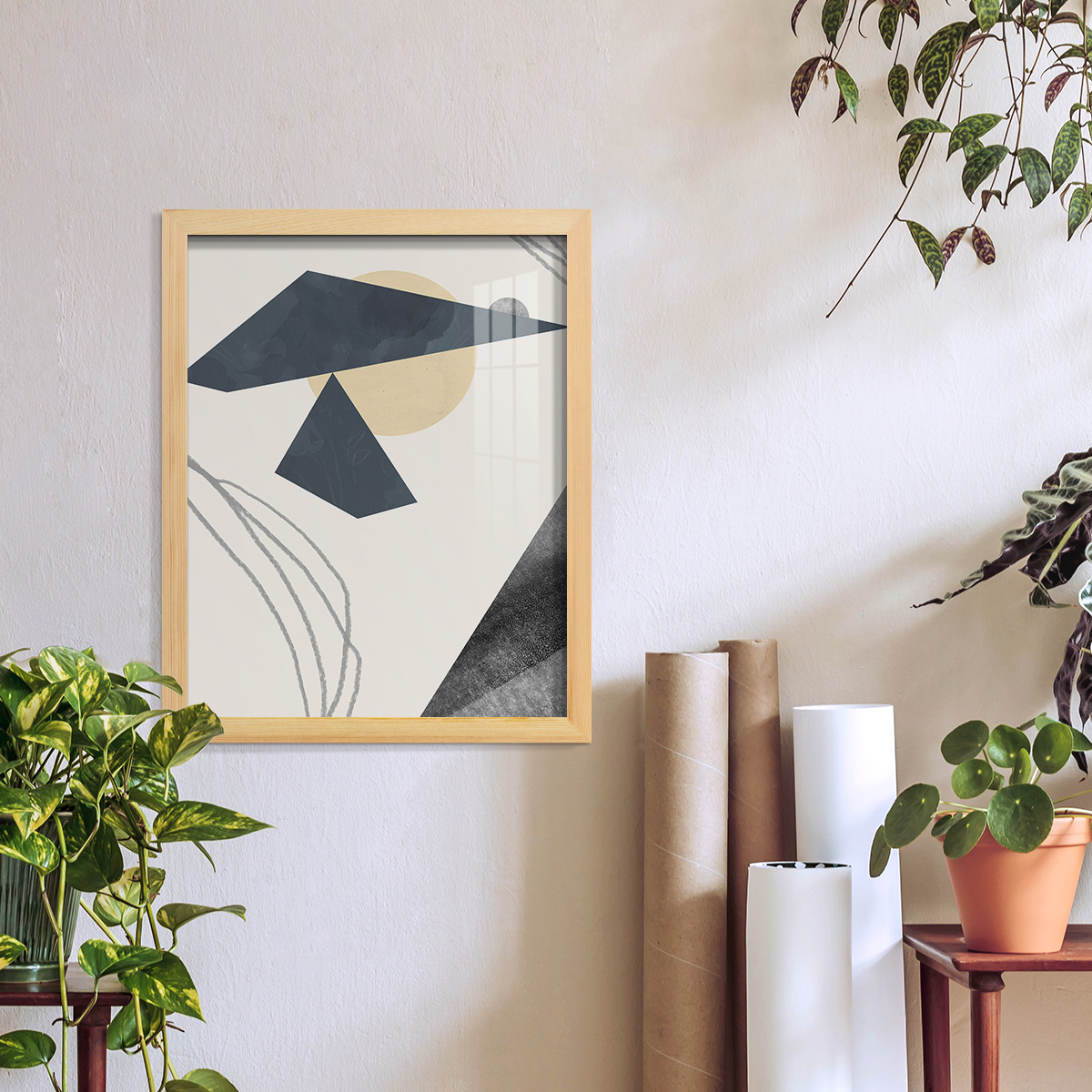 Diamond Slate IV - Framed Print w/glass - Natural Wood