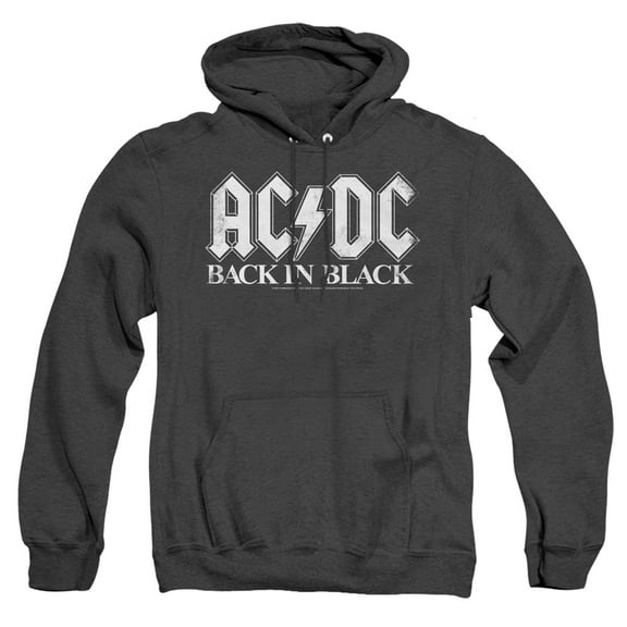 ACDC Back In Black Unisex Adult Pull-Over Heather Hoodie, Black, Medium