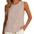 thumbnail image 3 of WHEANG Womens Solid Color Cotton Linen Sleeveless Top Back Button Reversible Blouse Summer Tank Tops Pleated Crewneck Casual Loose Blouses Business Work Shirts Size XL Purple, 3 of 5