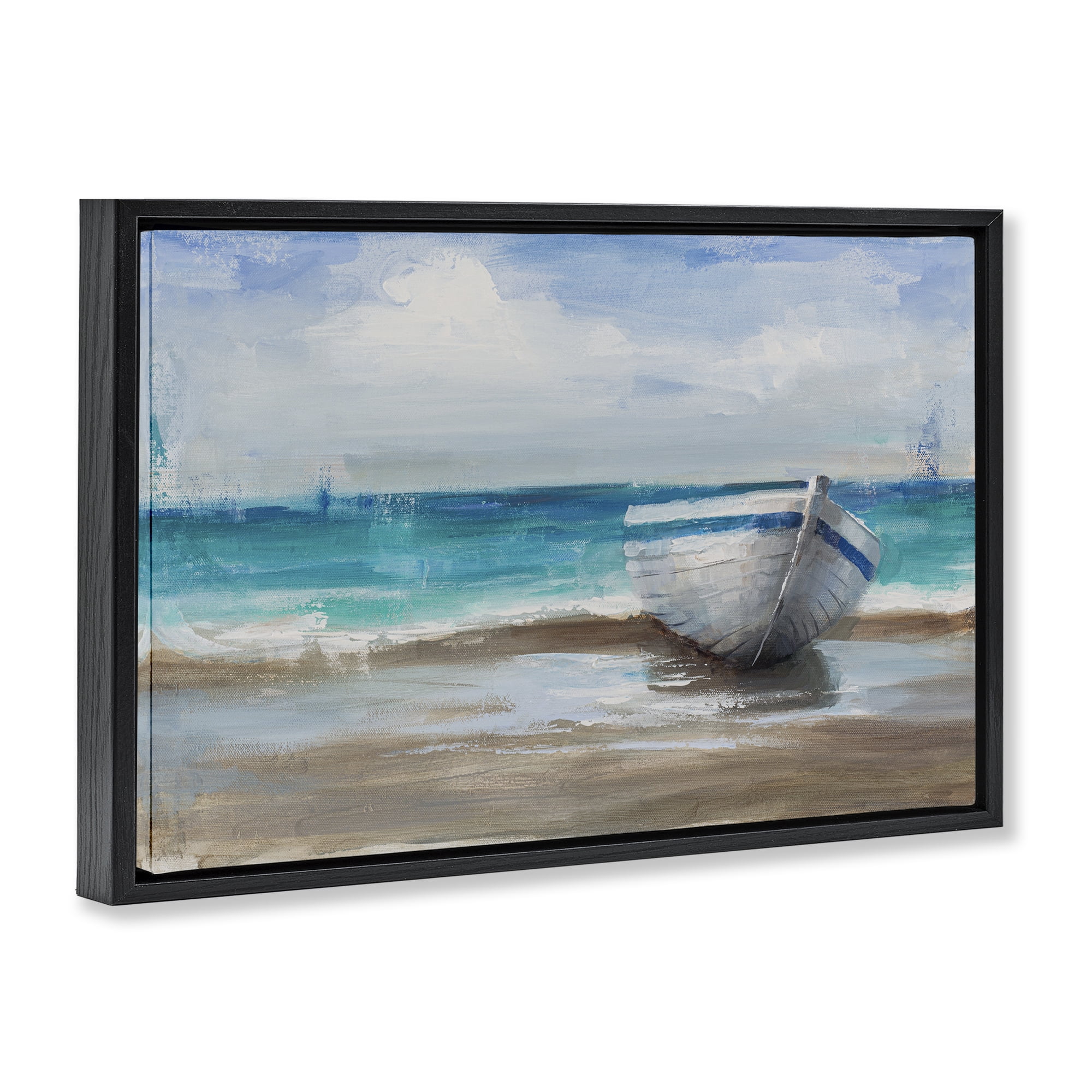 Stupell Industries Painterly Boat On The Shore Black Framed Floater Canvas Wall Art, design by Cloverfield & Co.