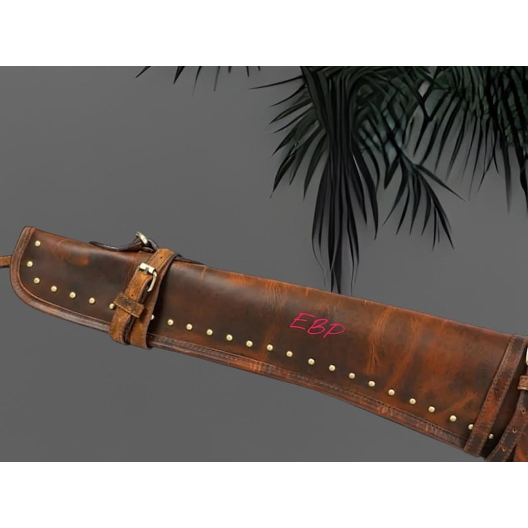 33 Inch Leather Rifle Scabbard for Lever Action Rifles Western Brown Long Gun Carry Case with Adjustable Straps & Brass Studs-Customized 42 -44