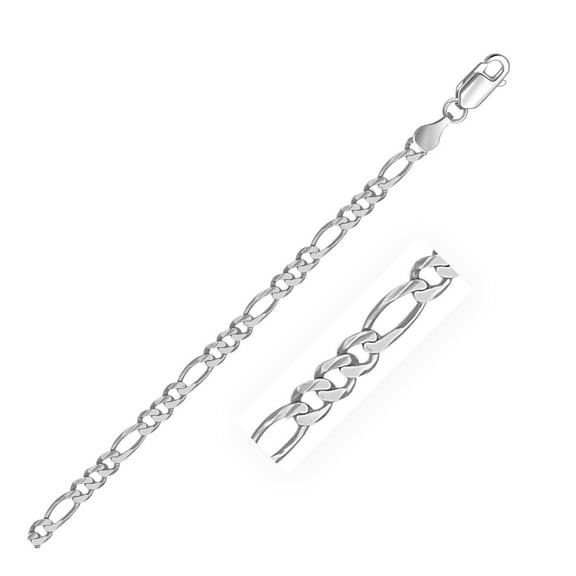 3.8mm 14k White Gold Solid Figaro Chain 18 in