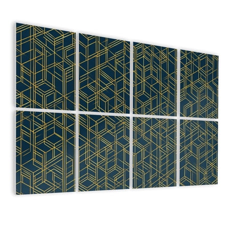 8 Pack Art Acoustic Panels Sound Absorbing Gold Geometric Hexagon Dark Green Decorative Soundproof Wall Panels Self Adhesive for Nursery Game Room Bedroom 48 x32