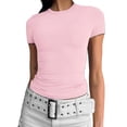 thumbnail image 4 of YDKZYMD Crop Top Workout Tops for Women Y2k Slim Fitted Crew Neck Basic Tee Teen Girls Short Sleeve Layering Trendy Tight Shirt Summer Athletic Juniors Tops Light pink XXL, 4 of 5