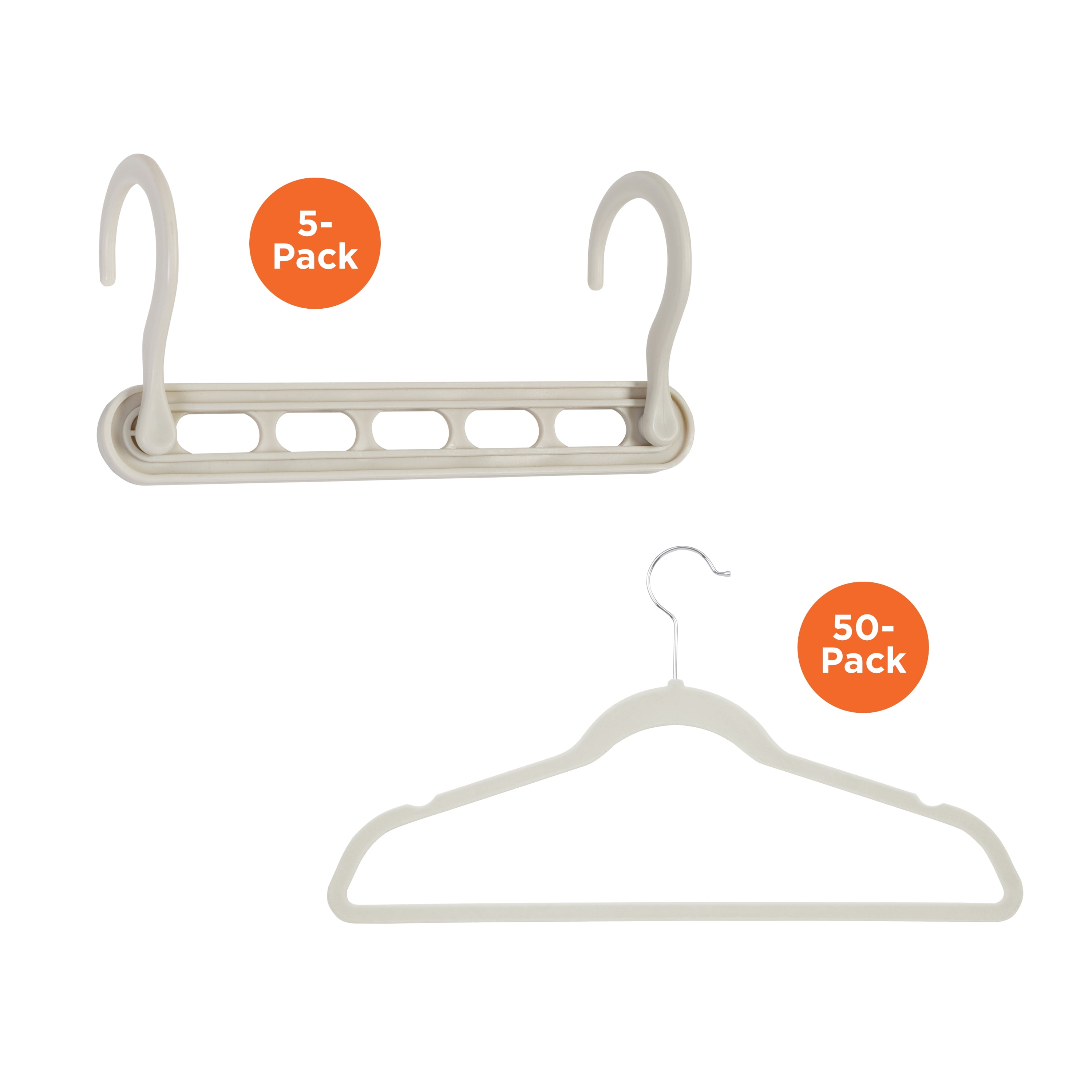Honey-Can-Do Set of 5 Collapsible and 50 Velvet Non-Slip Adult Clothes Hangers, White