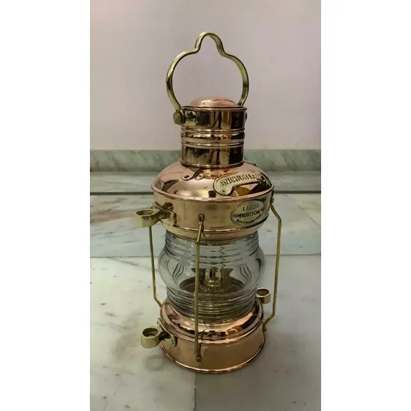 12" Vintage Brass Copper Anchor Oil Lamp Collectible Nautical Maritime Ship Lantern Oil lamp Boat Light