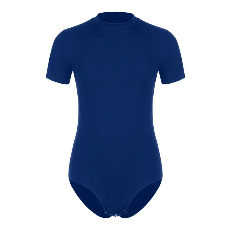 inhzoy Men's Short Sleeve Undershirt One Piece Leotard Top Press Button  Crotch Shirt Bodysuit Slim Fit Romper Blue XL 