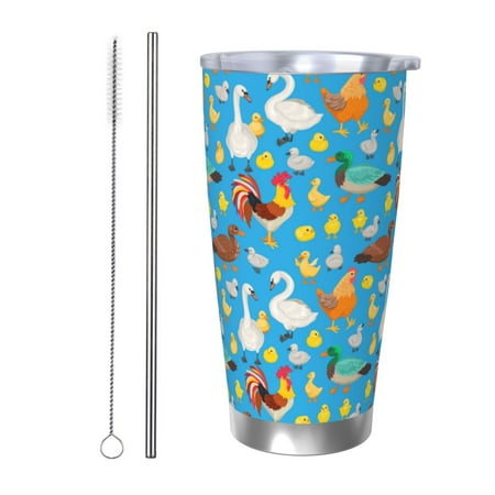 

Qekee Rooster And Chickens Print 20OZ Car Cup Stainless Steel Vacuum Insulated Tumbler Tumbler Cup With Lid And Straw Travel Coffee Mug-Straw Two-piece Set